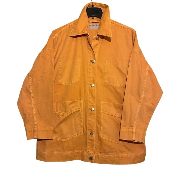 Free People Avery Denim Jacket in Orange We the Free Sz M Oversized Relaxed Fit - Picture 4 of 9